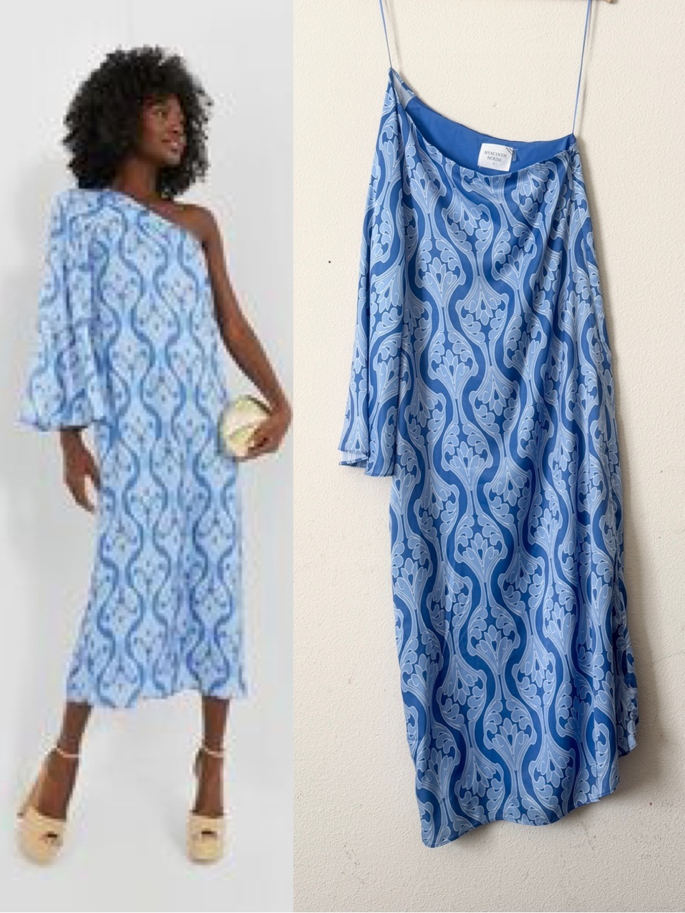 Hyacinth House SMALL Sabine one shoulder satin maxi dress in Seaside blu